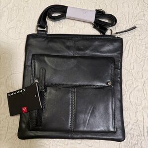 Champs Black Leather Messenger Bag